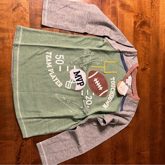 Green Long Sleeve Tee with Football Graphic and Gray Sleeves - Picture 5 of 5